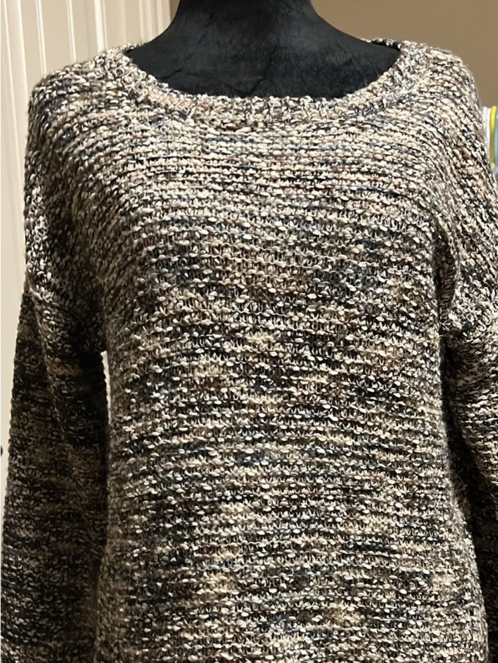 Marled Crew Neck Sweater in Taupe/Black